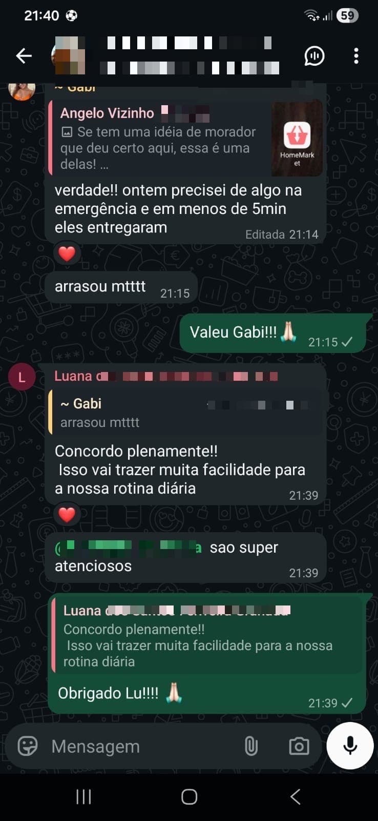 Vendedor HomeMarket recomendando o app